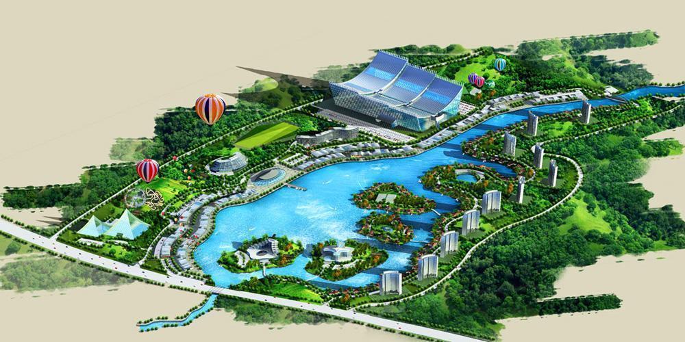 Ocean-Park-Resort-for-Dujiangyan-1-Birds-Eye-Perspective-Rendering